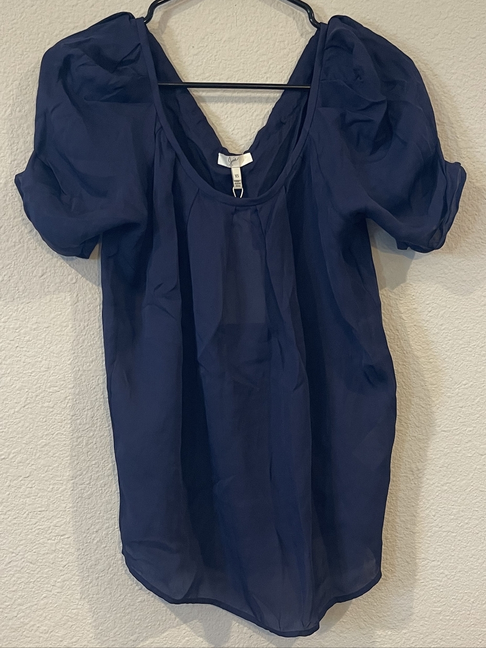 NWT JOIE Vintage Y2K Silk Navy Blue Puff Short Sleeve Flowy Shirt Blouse Size XS
